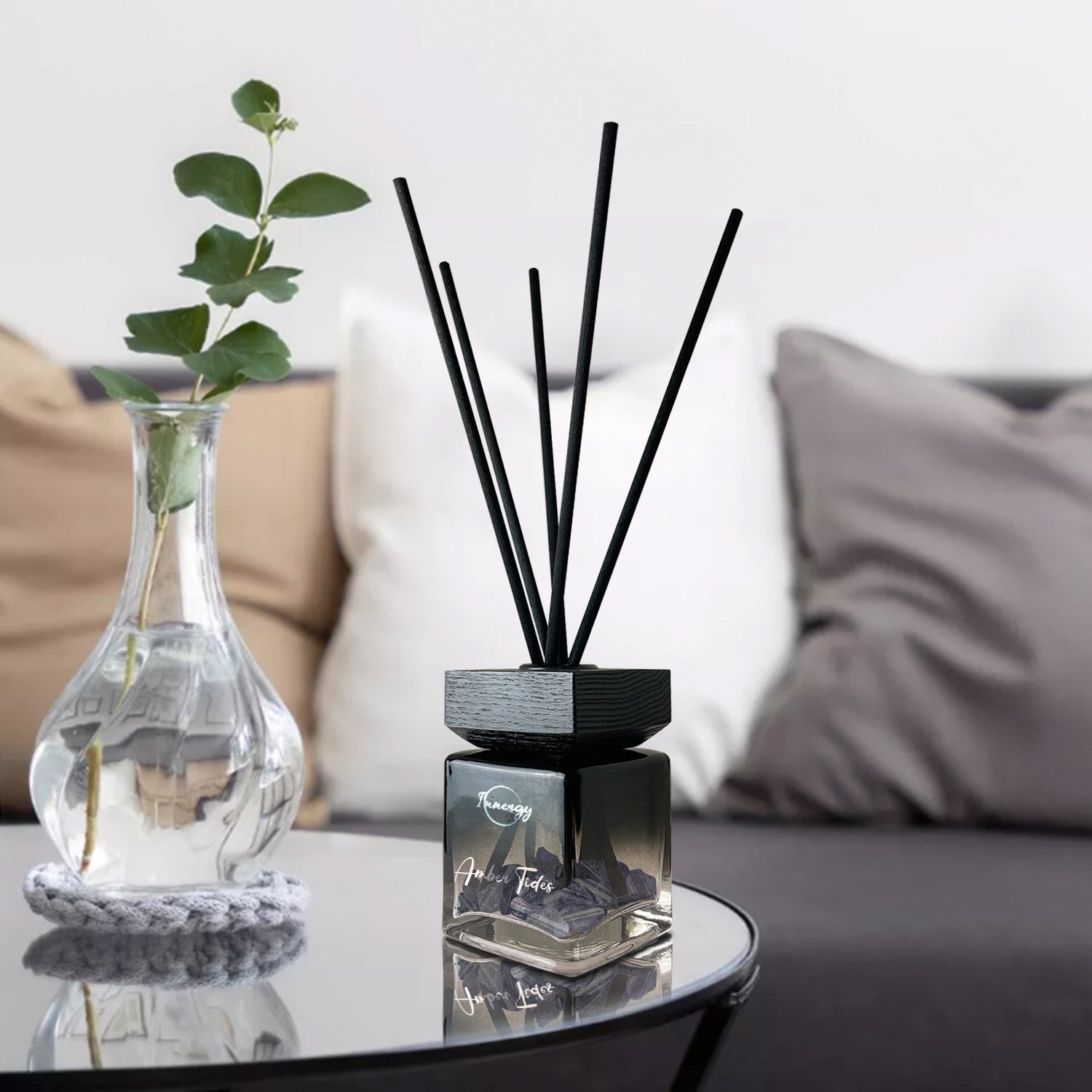 Amber Tides Crystal-Enhanced Reed Oil Diffuser, 100ml