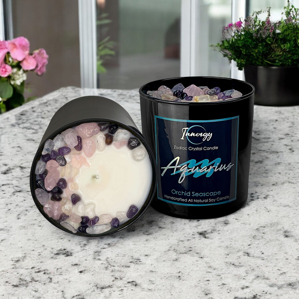 Aquarius Zodiac Crystal Candle, 10oz