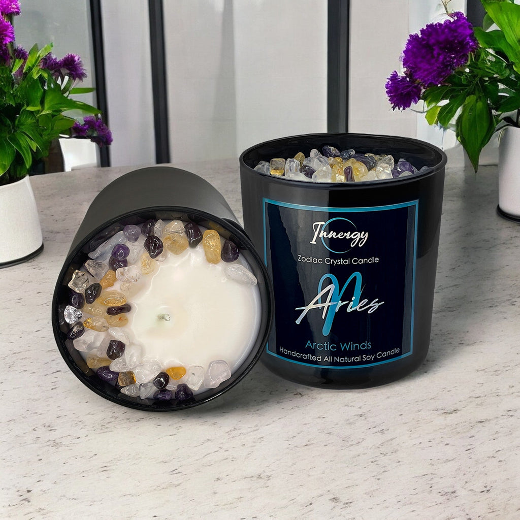 Aries Zodiac Crystal Candle, 10oz