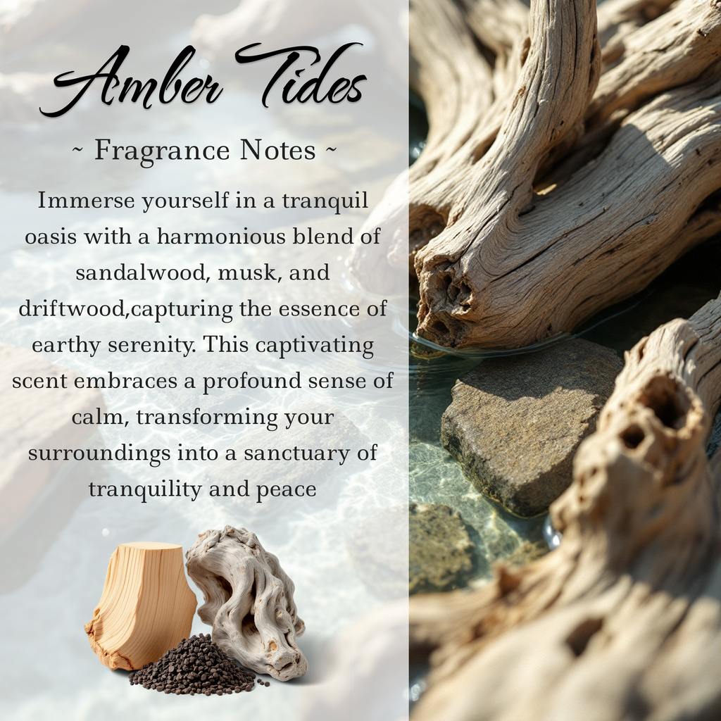 Amber Tides, Premium Coconut-Soy Wax Tea Light Crystal Candle, 1oz