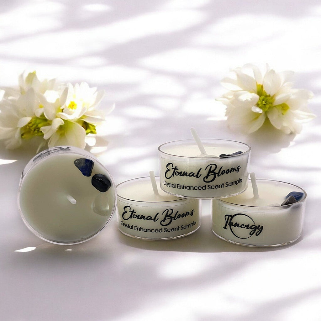 Eternal Blooms, Premium Coconut-Soy Wax Tea Light Crystal Candle, 1oz