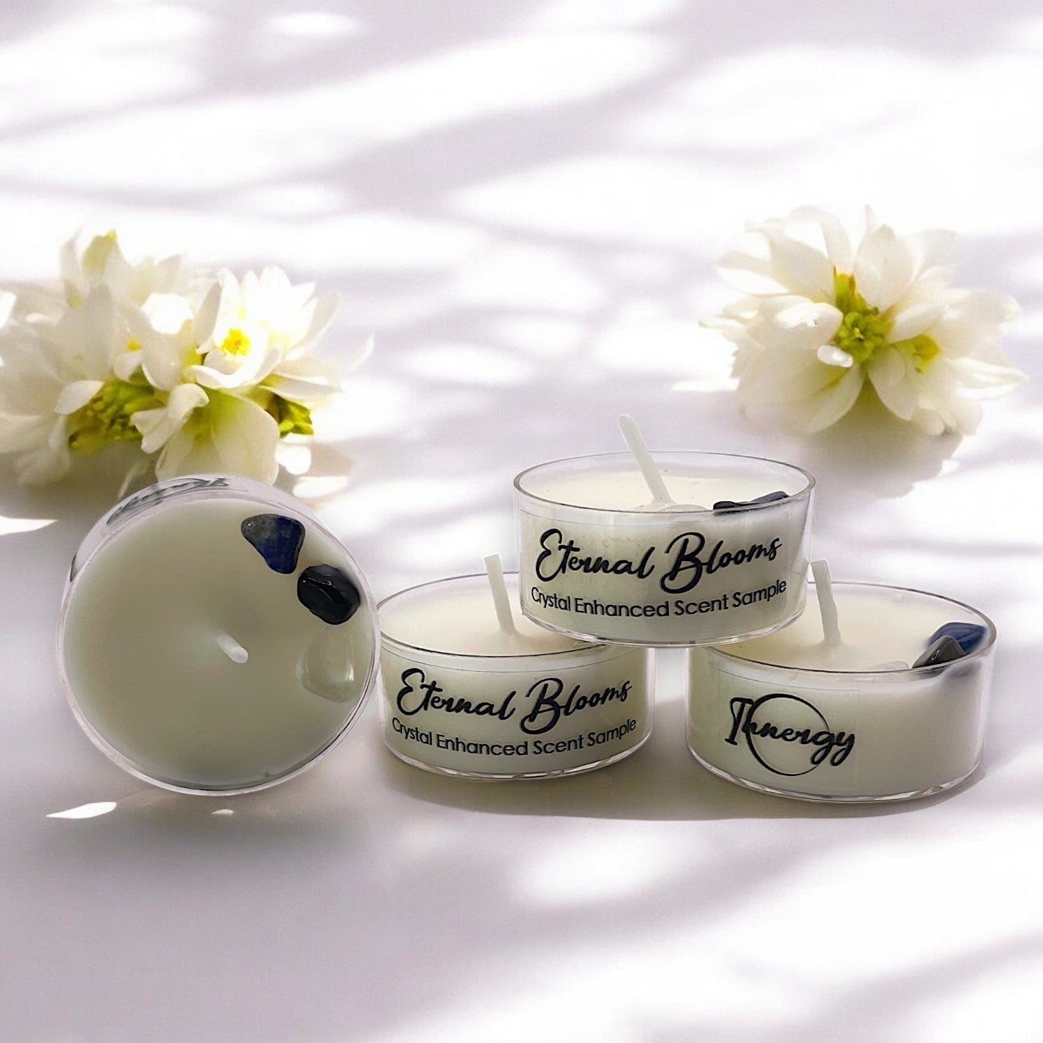 Eternal Blooms, Premium Coconut-Soy Wax Tea Light Crystal Candle, 1oz