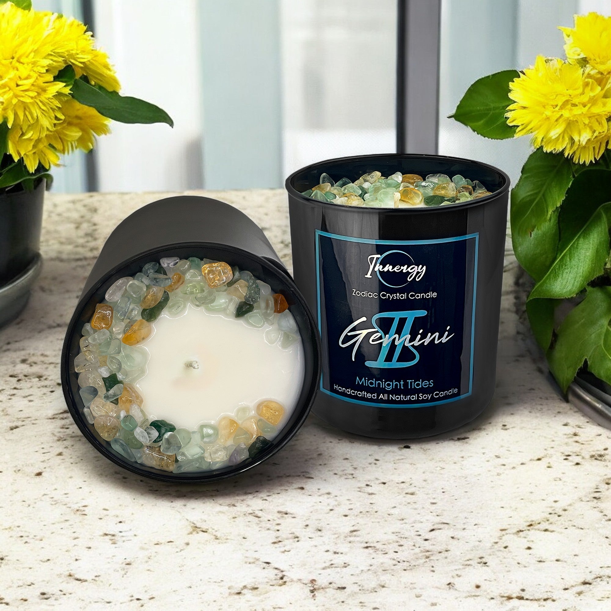 Gemini Zodiac Crystal Candle, 10oz