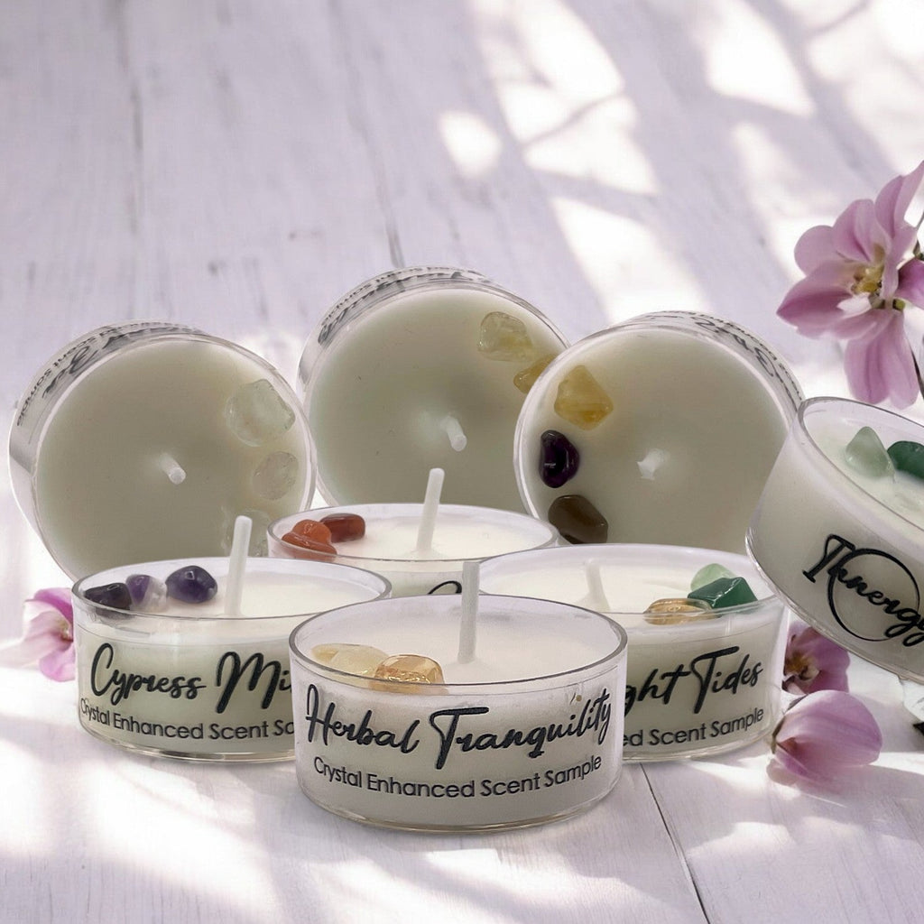 Sunshower Mist, Premium Coconut-Soy Wax Tea Light Crystal Candle, 1oz