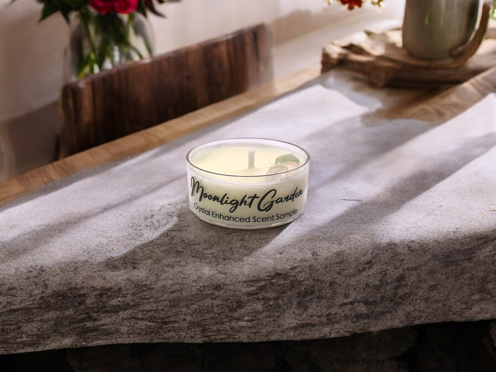 Moonlight Garden, Premium Coconut-Soy Wax Tea Light Crystal Candle, 1oz