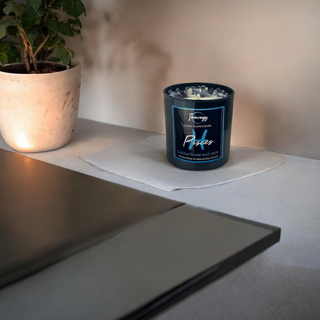 Pisces Zodiac Crystal Candle, 10oz