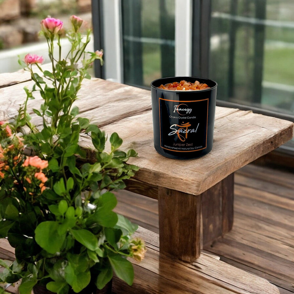 Sacral Chakra Crystal Candle, 10oz