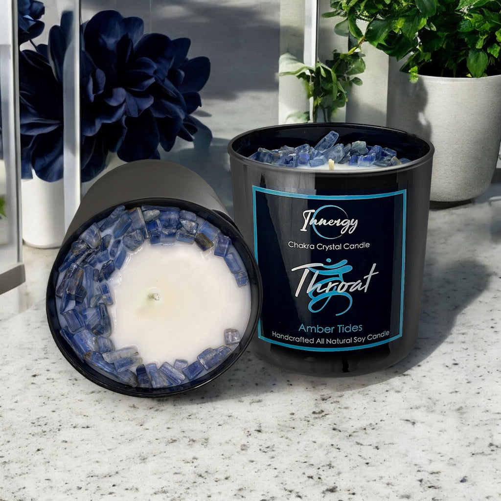 Throat Chakra Crystal Candle, 10oz