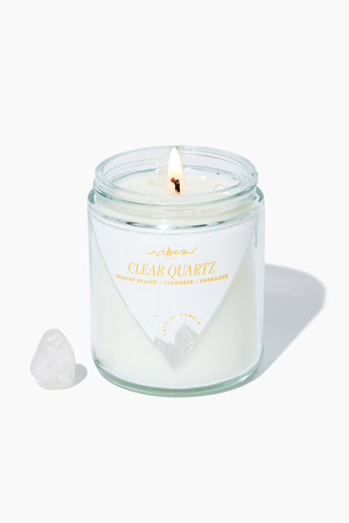 7.5oz Crystal Candle - Clear Quartz - Heal + Cleanse + Energize